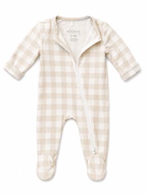 Milkberry Beige Gingham Baby Bamboo Footed Pajamas